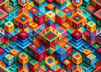 Poster - Abstract Isometric Patterns in Vibrant Colors for Backgrounds and Designs