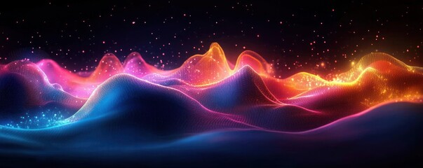 Wall Mural - Futuristic Abstract Digital Background Colorful Waves Neon Glow Synthwave Style