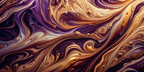 Poster - Abstract Liquid Art with Brown, Purple, and Iridescent Colors in Marble Texture Featuring Swirls and Copy Space for Creative Use