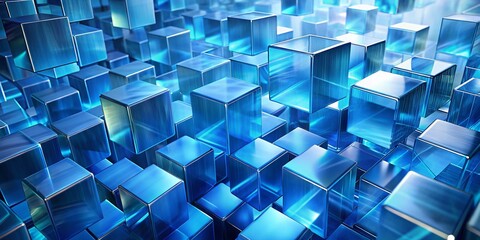 Poster - Abstract Long Exposure Image of Blue Toned Cubes Creating a Dynamic Background for Modern Design, Ideal for Tech, Art, and Creative Projects