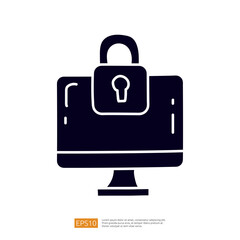 Poster - The image depicts a stylized computer monitor with a padlock symbol, representing cybersecurity and data protection.