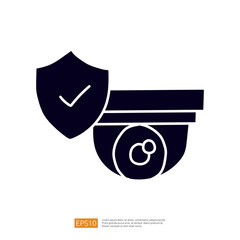 Poster - The image features a shield symbolizing security and protection, alongside a camera icon, representing surveillance and monitoring.
