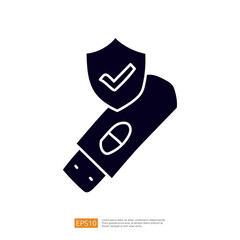 Poster - A USB drive with a shield symbol, representing data security and protection. The design emphasizes the importance of safeguarding digital information.