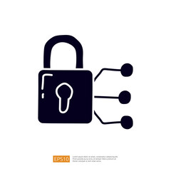 Poster - This image features a stylized padlock with three connected lines, symbolizing security and data protection.
