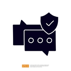 Poster - The image features a speech bubble with dots and a shield symbol, representing secure communication or messaging.