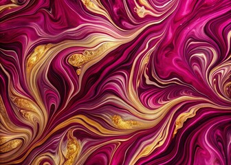 Poster - Abstract Magenta and Gold Marble Texture with Copy Space for Luxury Background, Featuring Deep Hues and Elegant Swirls Ideal for Creative Designs and Art Projects