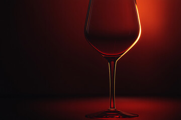 An elegant wine glass glowing in warm orange tones with soft light and shadow effects against a dark minimalistic background  
