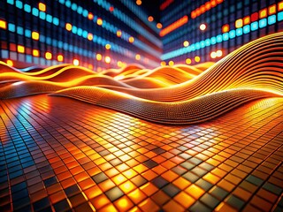 Poster - Abstract Night Photography with Colorful Wavy Lines and Orange Mosaic Patterns for a Minimal Tech Background in a Vibrant and Dynamic Layout