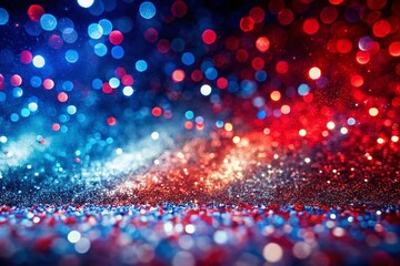 Poster - Abstract Patriotic Background with Long Exposure Effect Showcasing Red, White, and Blue Glitter Sparkle for Celebratory Events and Artistic Displays