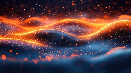 Poster - Abstract Digital Wave Background with Glowing Particles and Dramatic Backlighting for Technology and Education