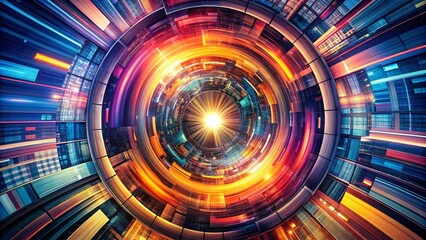 Poster - Abstract Radial Vortex Shape Background Design Cover Layout for Urban Exploration Photography with Vibrant Colors and Dynamic Patterns Ideal for Modern Art and Design Projects