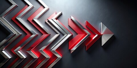 Poster - Abstract Red Glossy Silver Arrow Direction Geometric Design for Modern Luxury Futuristic Background with White and Dark Grey Space