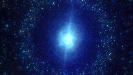 Wall Mural - a vibrant blue nebula sphere with a bright core, surrounded by shimmering particles in a star-filled