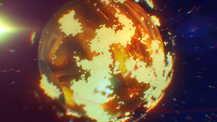Wall Mural - a vibrant digital depiction of earth with pixelated textures in warm orange hues, symbolizing a futu