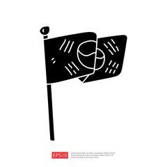 Poster - A stylized flag with a circular emblem, possibly representing a sport or event, displayed on a pole.
