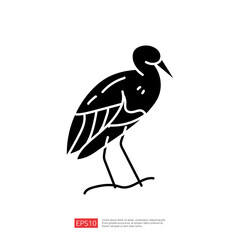 Poster - A stylized black silhouette of a bird standing on one leg, showcasing its elongated neck and wings, suitable for graphic design or illustration purposes.