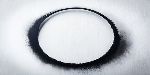 Poster - Abstract Silhouette of a Circle Created with Black Spray Paint on a Crisp White Background for Artistic and Creative Visuals