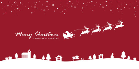 Wall Mural - christmas banner santa claus in a sleigh with reindeer vector illustration