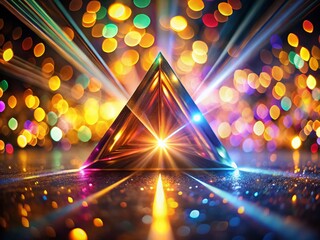 Poster - Abstract Triangular Light Beams Illuminating a Dark Environment with Bokeh Effect for Unique Visuals and Aesthetic Backgrounds Ideal for Creative Projects