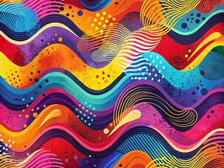 Poster - Abstract Wavy Grunge Pattern in Memphis Style with Brush Strokes and Line Art, Creating a Dynamic and Stylish Background for Modern Designs and Digital Art Projects