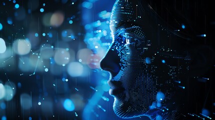 Poster - A digital rendering of a human face with data points.