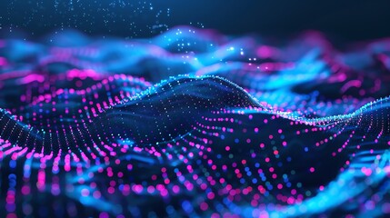 Poster - An abstract image of glowing blue and pink dots forming a wavy, digital landscape.