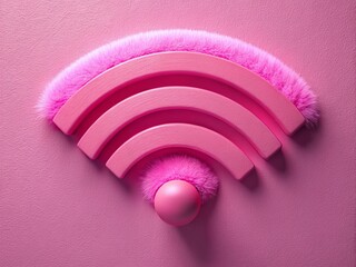 Poster - A Captivating Macro Photography of a Pink Wi-Fi Symbol on a Soft Pink Background, Perfect for Technology and Connectivity Themes in a Modern Digital World