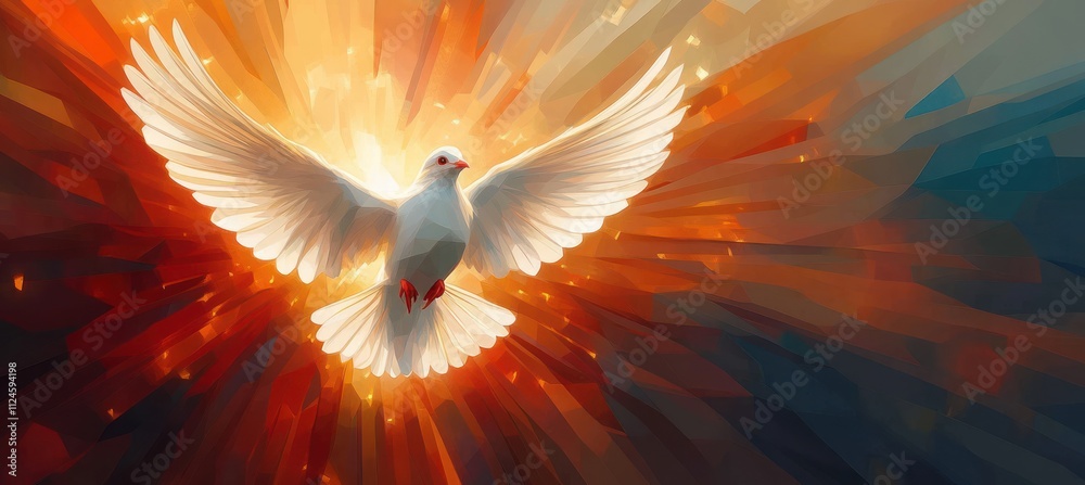 Holy Spirit Dove Soaring in Light Representing New Testament Pentecost