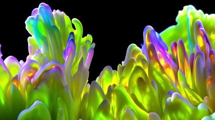 Poster - Colorful substance slowly changing shape on a black background. Graphic resource perfect for videos about science, art or technology