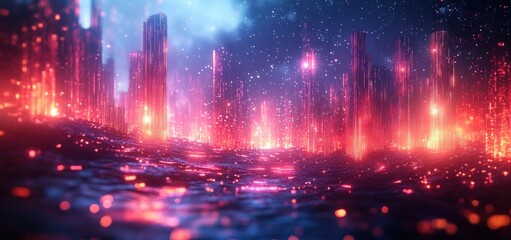 Aufkleber - Futuristic Digital Abstract Cyberpunk Background with Neon Geometric Shapes and Vibrant Colors