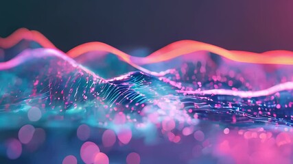 Poster - A mesmerizing abstract scene of flowing neon waves combined with glowing particles, evoking energy, technology, and futuristic aesthetics.