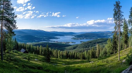 enjoy the beauty of a lush green field under a blue sky scattered with white clouds in the swedish c
