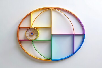 Poster - Aerial View of 2D Flat Animation Illustrating the Golden Ratio and Fibonacci Sequence on a Crisp White Background, Showcasing Mathematical Beauty and Visual Harmony in Design