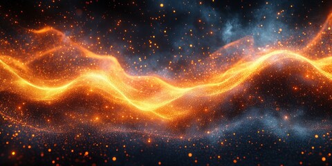 Poster - Glowing Orange Sparks and Particles Abstract Background with Fire Embers and Light Effects