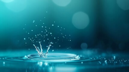Leinwandbilder - A close-up shot focuses on a droplet creating a splash, generating circular ripples on a smooth surface, showcasing the beauty of motion in vivid blue hues