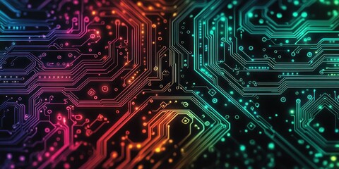 Aufkleber - Abstract Circuit Board Pattern with Neon Colors and Fluid Lines