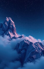 Wall Mural - majestic mountains enveloped in clouds under starry night