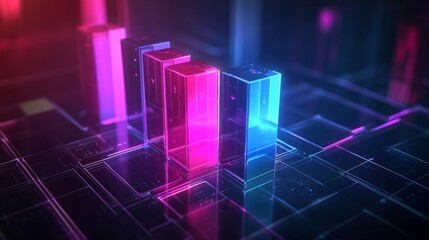 Leinwandbilder - Abstract Digital Graphs with Colorful Bars and Neon Glow Effects