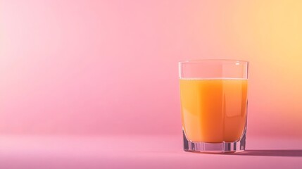 Poster - A vibrant glass of fresh orange juice sits on a pastel background, showcasing its rich color and juicy texture, perfect for refreshing moments