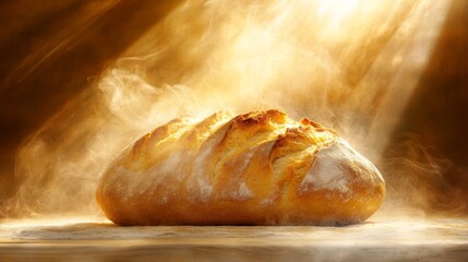 Poster - Freshly Baked Artisan Bread with Flour Dust and Warm Lighting