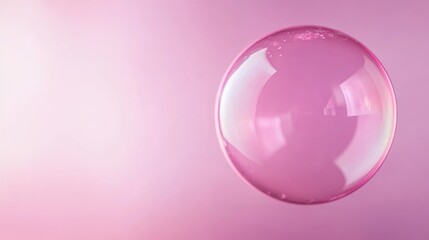 Fototapete - A glossy pink bubble floats gently in a gradient lavender backdrop, its surface reflecting subtle light and evoking a whimsical, dreamlike feeling