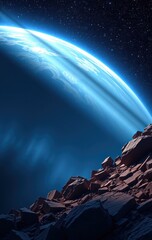 Wall Mural - alien planet rocks and glowing atmosphere