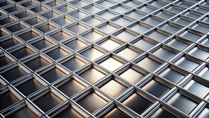 Poster - Aerial View of a Sleek Silver Background with a Grid Pattern, Merging Modern Design Elements and a Lustrous Metallic Finish for Contemporary Visual Appeal