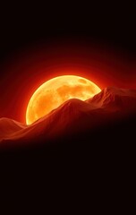 Wall Mural - orange moon rising over desert sandscape