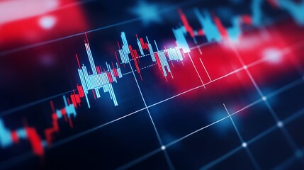 Aufkleber - Dynamic Stock Market Data Visualization in Red and Blue for Financial Insights : Generative AI