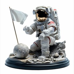 Wall Mural - front view of white astronaut with white flag on dark desk cosmic discovery moon