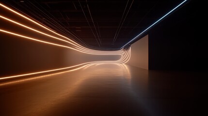 Fototapete - A captivating abstract tunnel features glowing blue and white laser lines converging toward a bright center, enhancing the sense of depth and movement
