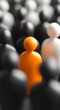 © The Little Hut - Bright Orange Figure Standing Out in a Crowd of Black and White Figures in Soft Focus : Generative AI