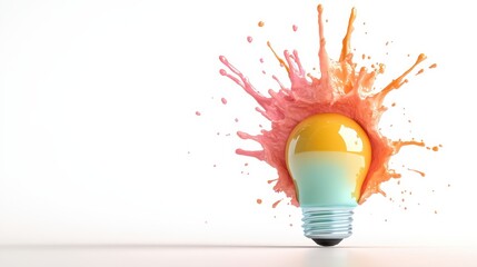 Poster - This creative image depicts a light bulb with dynamic splashes of vibrant paint, such as orange and blue, symbolizing inspiration, innovation, and artistic expression.
