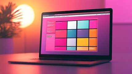 Poster - Vibrant Laptop Screen Display With Colorful Palette In Modern Workspace Setting : Generative AI